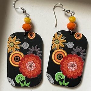 Beautiful floral wood earrings new